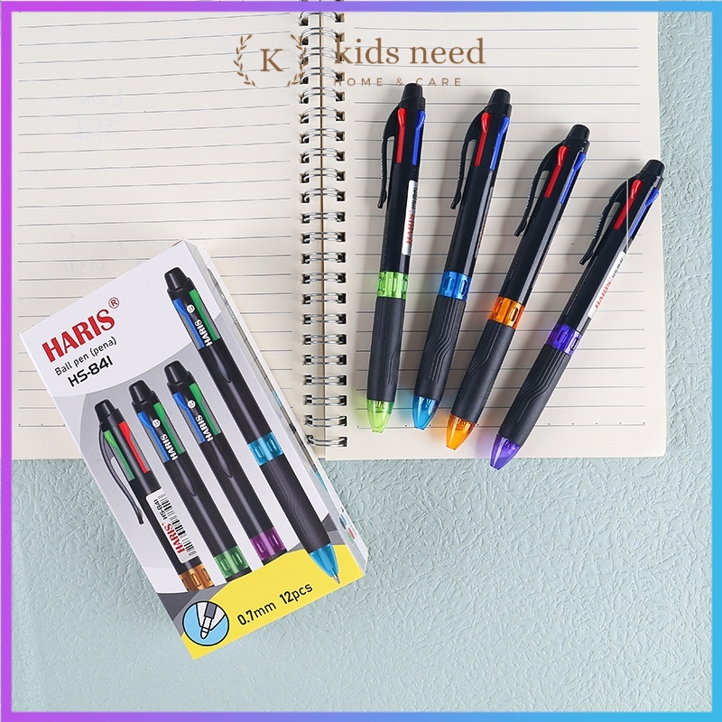 

hjk (12Pcs) Ball Pen Pulpen 4 Warna 0.7 mm Pena 4 Color Joyko Haris Colours Quaco