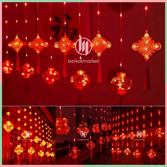 Lampu Lampion Led Bola Gantung Hias Merah Putih Dekorasi Hiasan Pajangan Tempelan Pohon Imlek Natal 