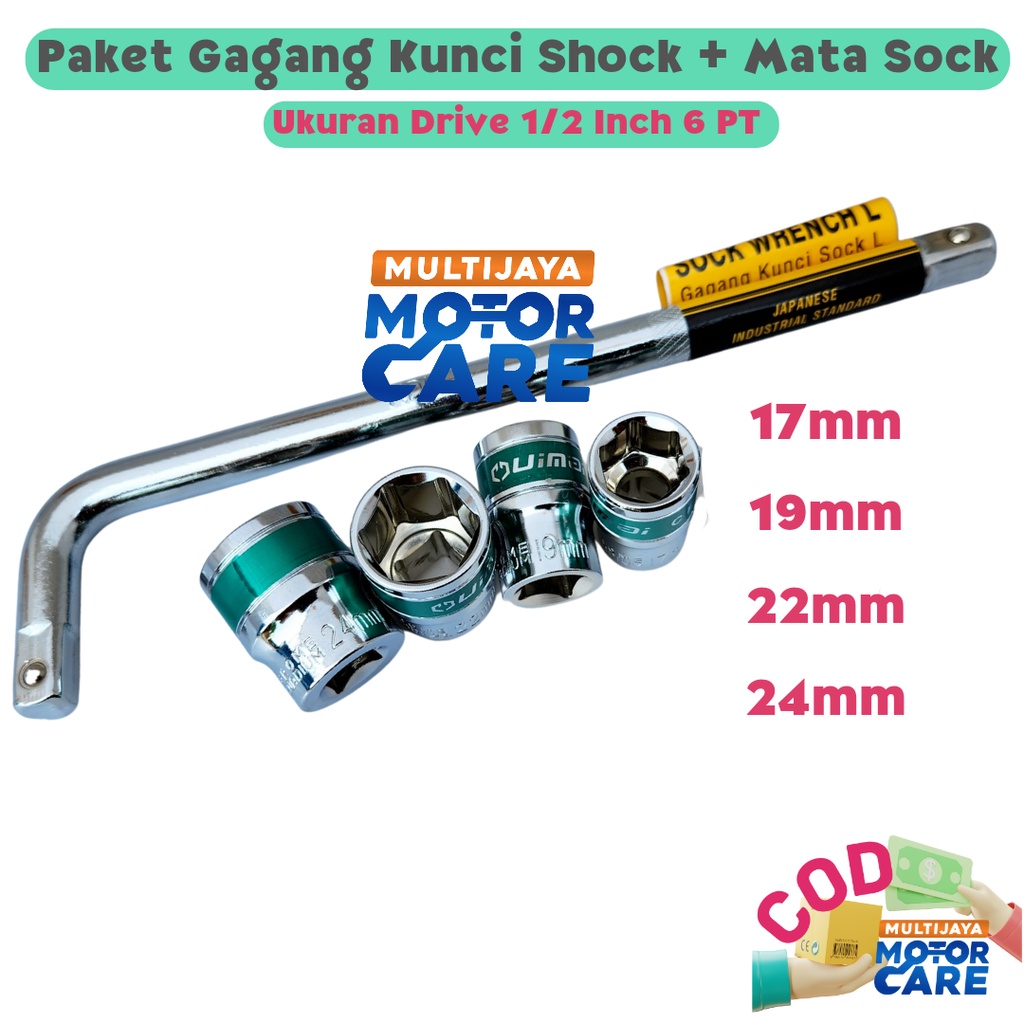 Gagang Kunci Shock Sok + Mata Shock Bongkar CVT Matic Roda Motor Drive 1/2" Inch