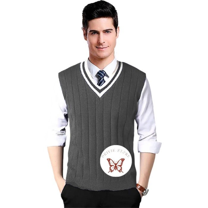 ✨BISA COD✨ -Rompi Vest Pria Rajut Casual Model Korea Style BTS - Veralie - Merah, S Rompi Fashion Ro