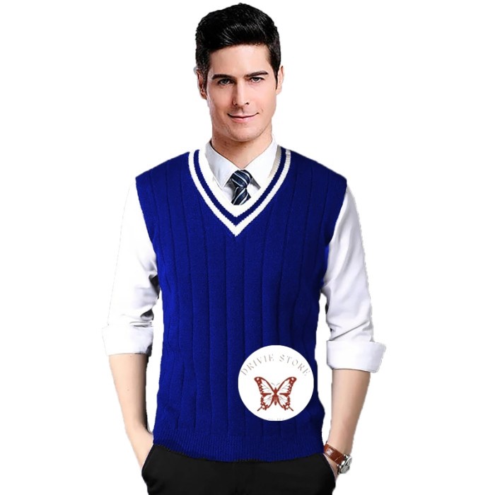 ✨BISA COD✨ -Rompi Vest Pria Rajut Casual Model Korea Style BTS - Veralie - Merah, S Vest Trendy Romp