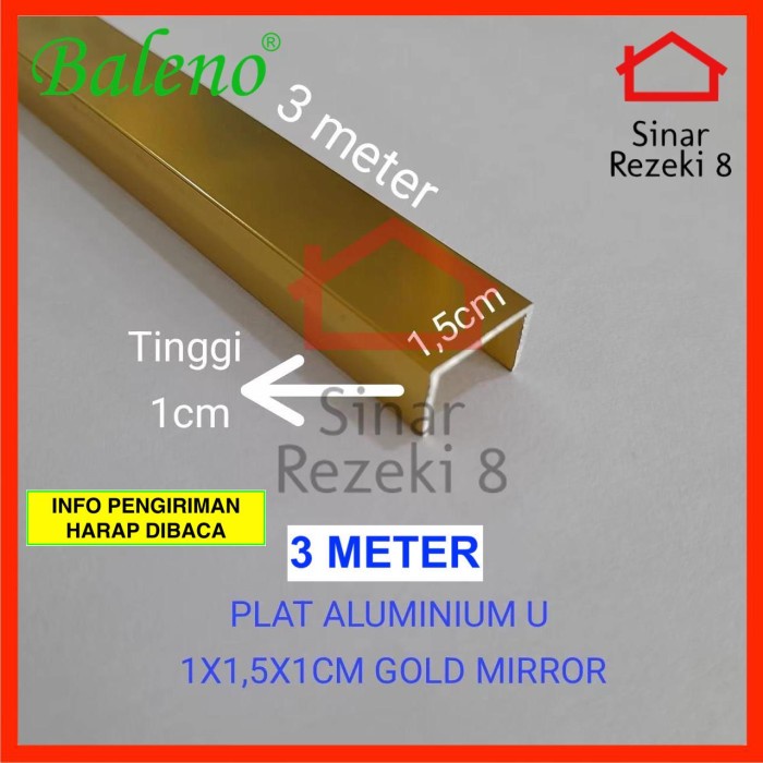 Plat Aluminium List U GOLD MIRROR 10 x 15 x 10mm / Lis Edging Interior
