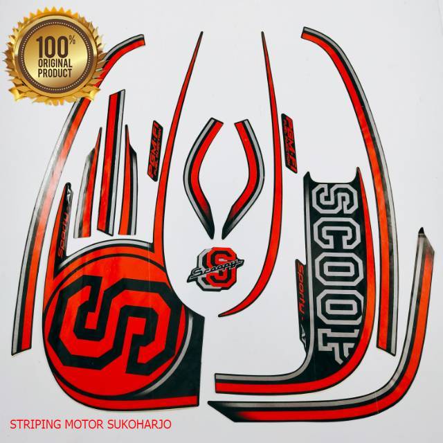 (ORI) striping honda scoopy 2014 sporty    hitam kualitas original