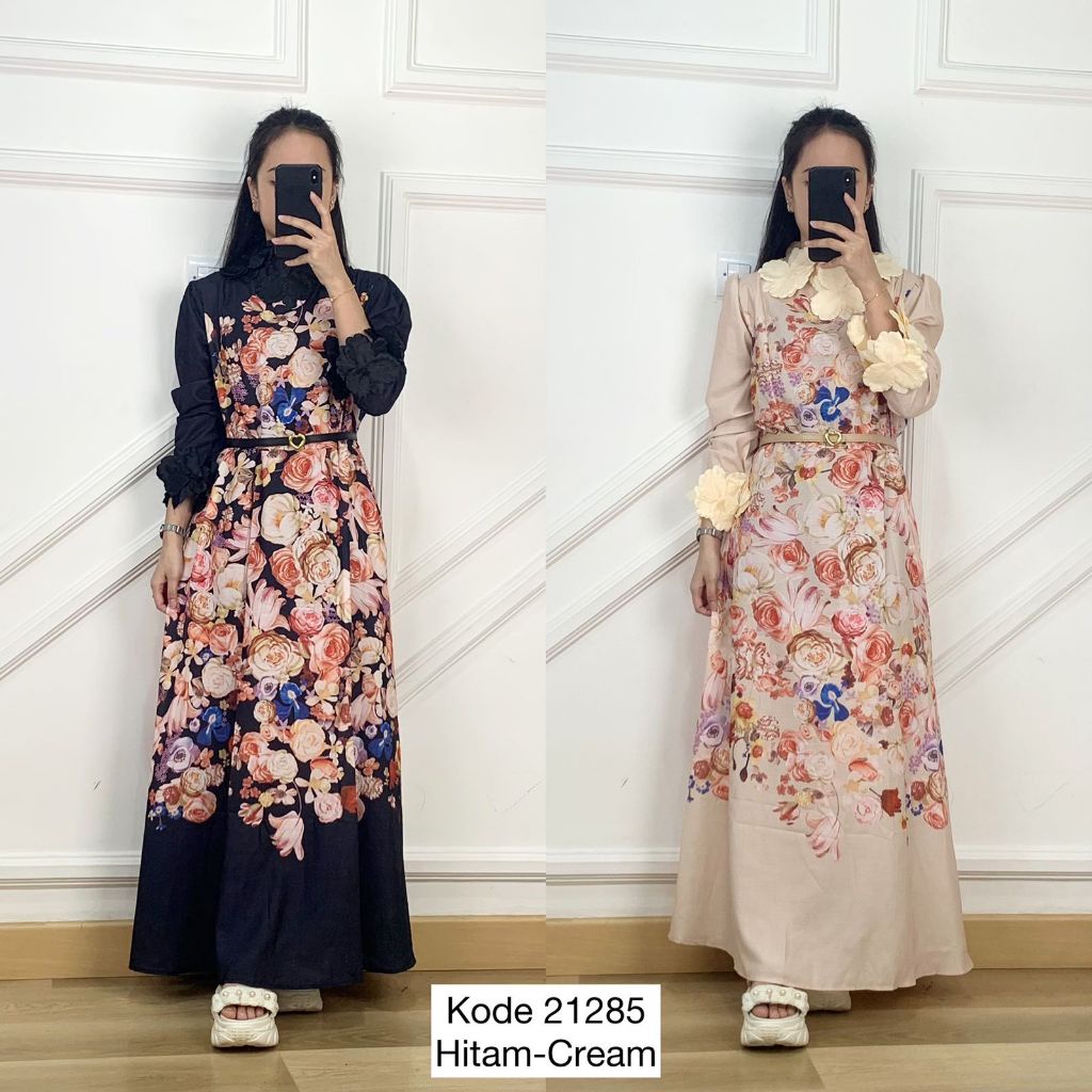 Long Dress Flower I Dress Lengan Panjang Wanita I Dress Elegant Casual Dress