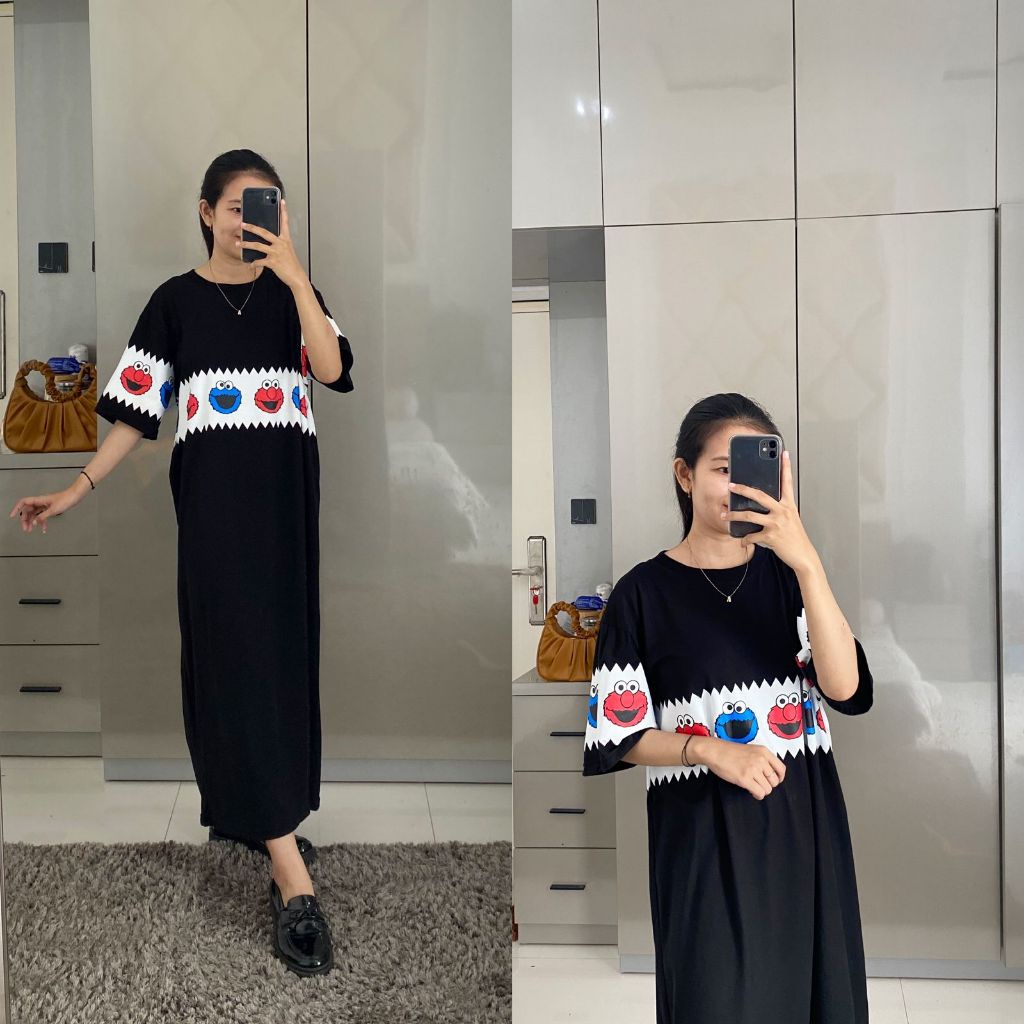 Beautyhijab - Lolita midi dress gamis kaos combed oversize ukuran jumbo daster panjang import bestse