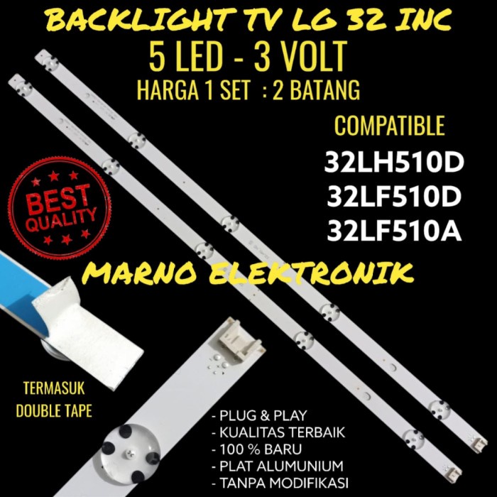 LAMPU BL BACKLIGHT LED LG 32LH510D 32LF510D 32LF510A 32LH510 32LF510 PART TOOL ELECTRO
