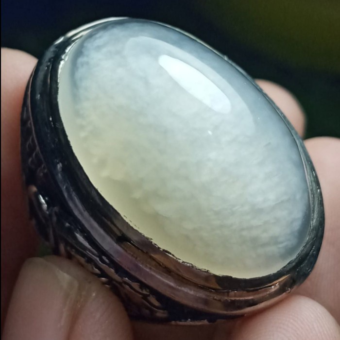 Cincin Batu Akik Pandan Semu Nanas Kapas Sutra Merah Lumut Oli Antik74