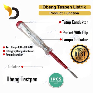 Obeng Tespen Listrik Bolak Balik Obeng Testpen AC Test Pen Tes Tegangan Listrik AC Arus Indikator Pr