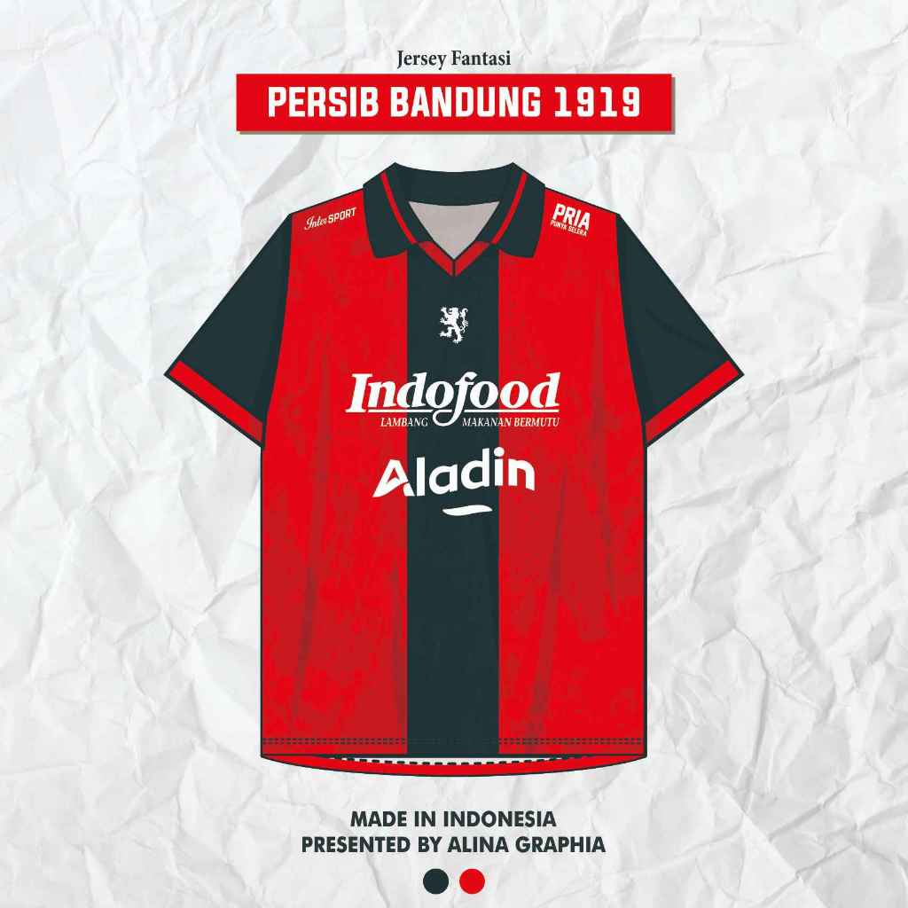 Jersey Retro Persib Bandung Merah Hitam 1919 Fantasi Full Printing BIVB Vintage Free Nameset Gratis 
