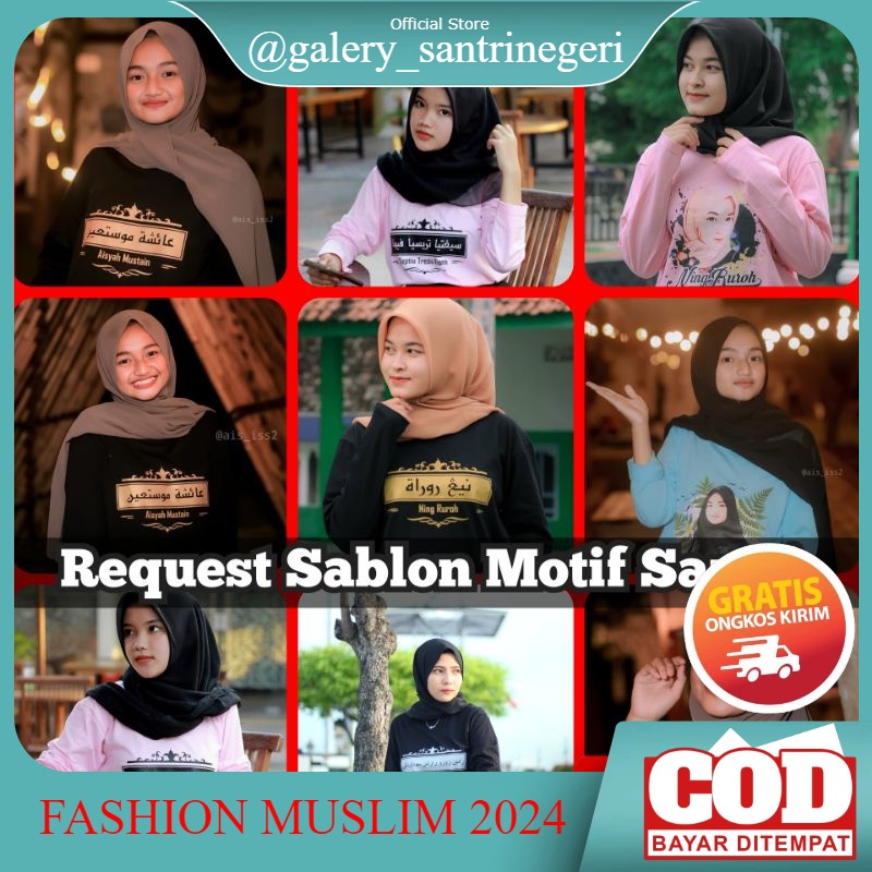 Kaos Santri Lengan Panjang Salafi Salafy Request Nama Bebas Baju Atasan Santri Putri Murah Kaos Dist