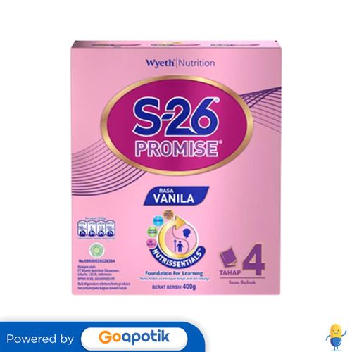 

S-26 Promise 4 Susu Bubuk Usia 3-12 Tahun Rasa Vanilla 400 Gram Dus