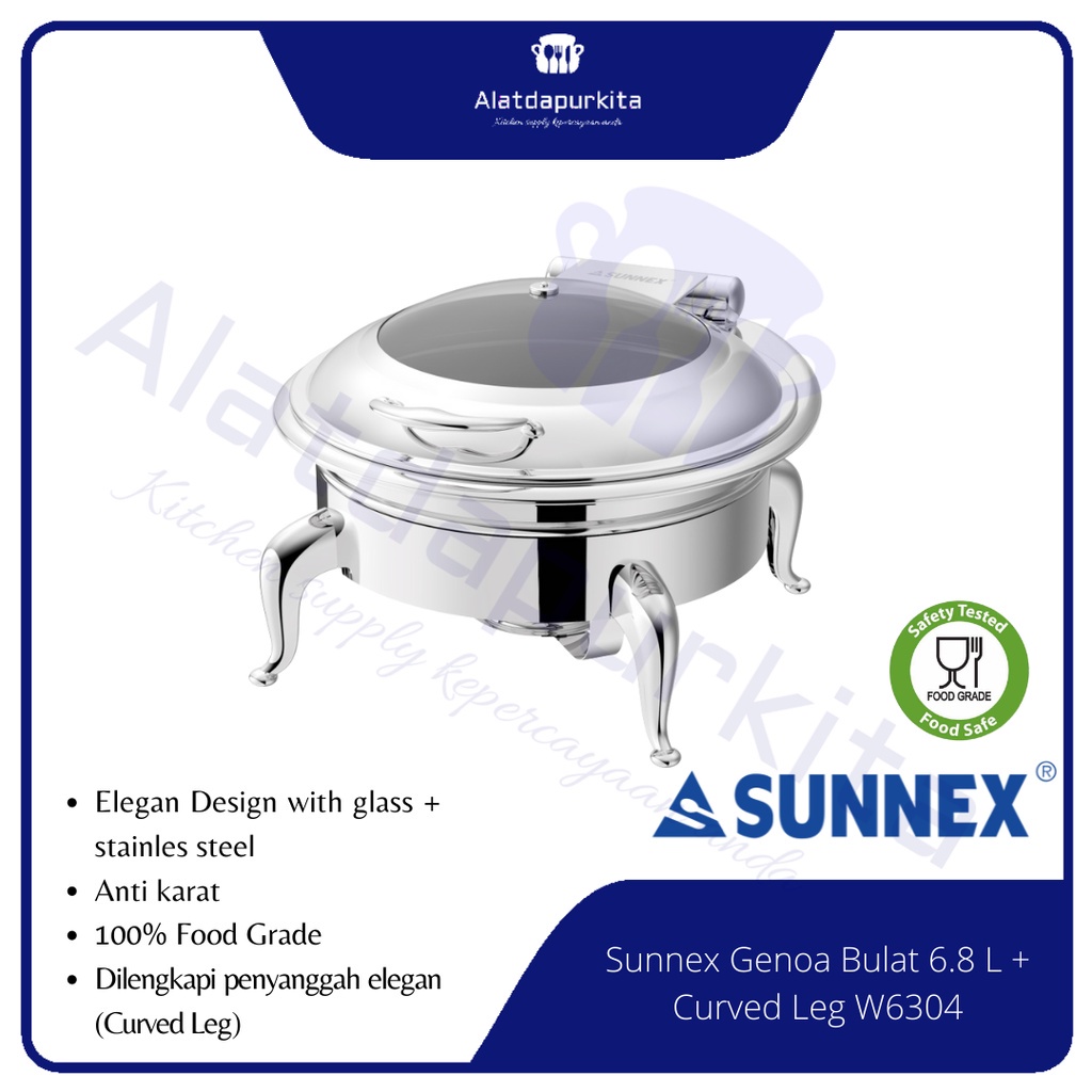 Chafing Dish Stainless Prasmanan Wadah Set Sunnex Genoa Bulat 6.8 L + Kaki Tipe W36304