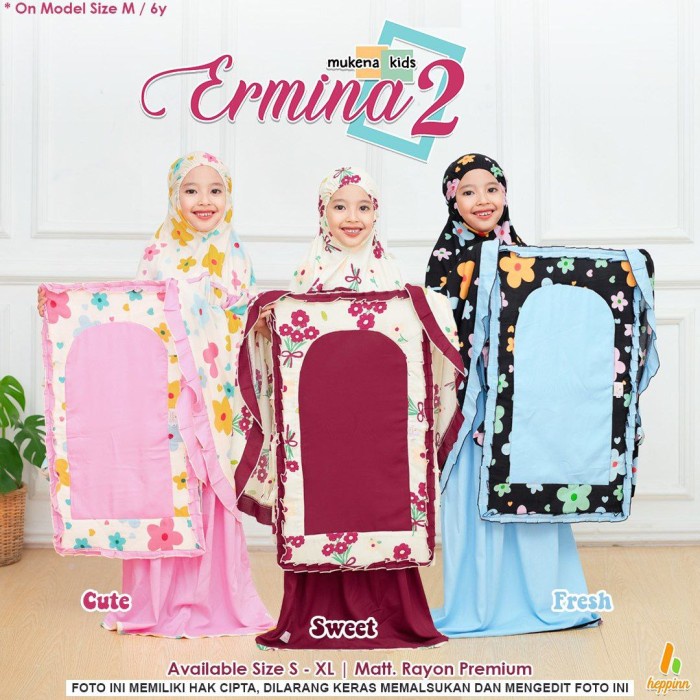 Mukena Anak Tas Sajadah Mukenah Rayon  Ermina TK SD Balita 12  - Cute, S
