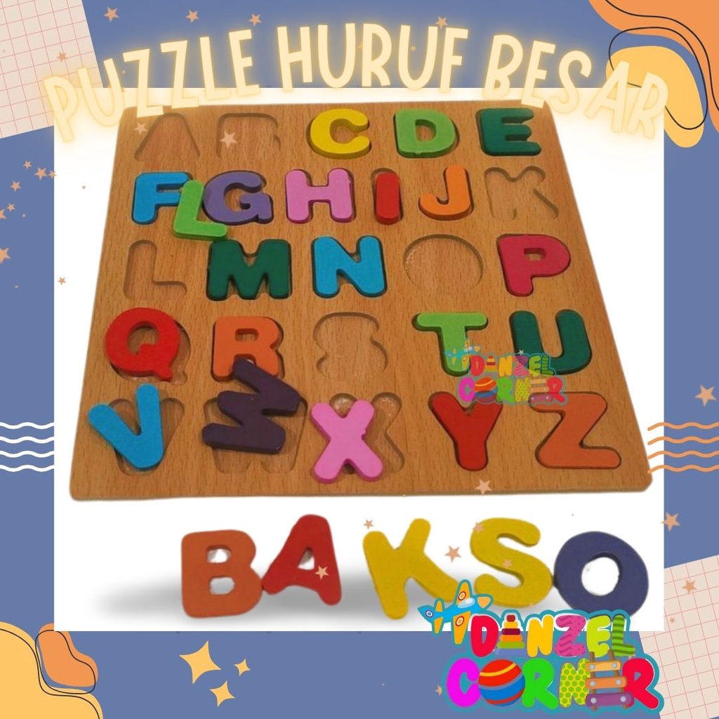 Mainan Edukasi Montessori Anak Puzzle Kayu Huruf Besar Abjad Alfabet