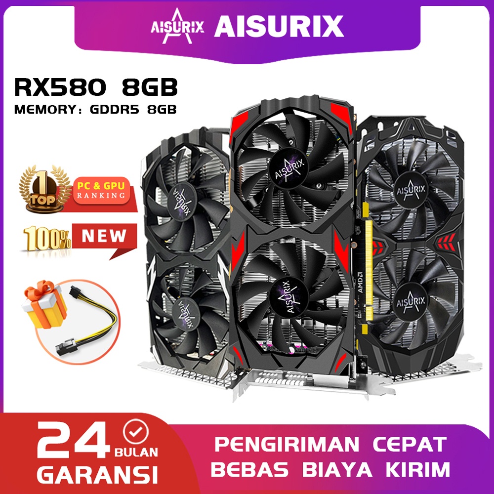 AISURIX VGA Card RX 580 8GB DDR5 256Bit 2048SP HDMI PC Gaming AMD Radeon RX580 8G VGA