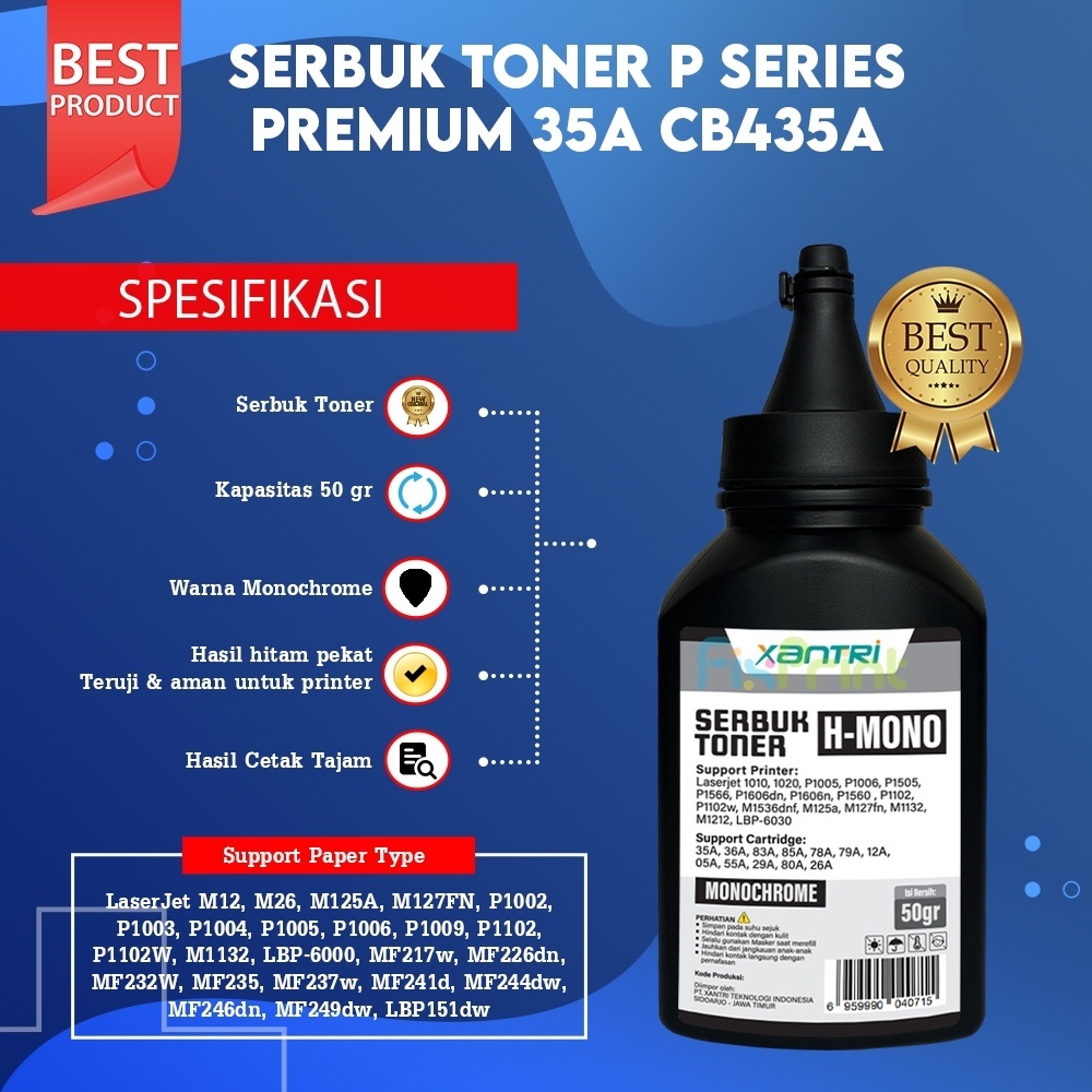 Serbuk Toner P Series Premium HP 35A CB435A 36A CB436A 83A CF283A 85A CE285A 78A Canon 325 326 725 7