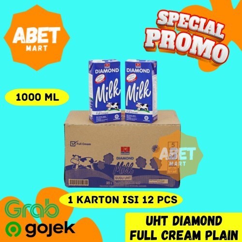 

Susu UHT Diamond Full Cream Plain 1 Dus isi 12 Pcs @1 Liter - 1L Putih