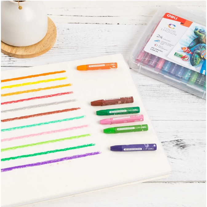 

DELI KRAYON CRAYON OIL PASTEL CRAYON DELI COLOR EMOTION 24 WARNA CASE PLASTIK EC201-24