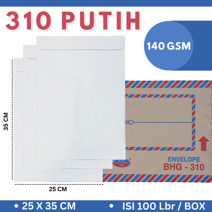 

Amplop Folio Putih 25x35cm TEBAL 140gr isi 100 lbr