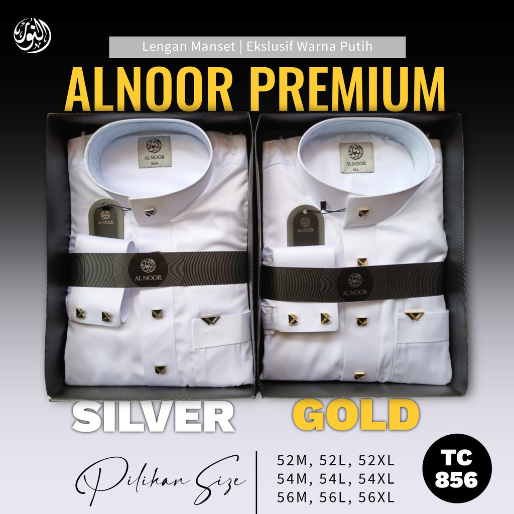 Jubah Alnoor  Premium Putih-Hitam Polos Manset  Jubah Pria Dewasa