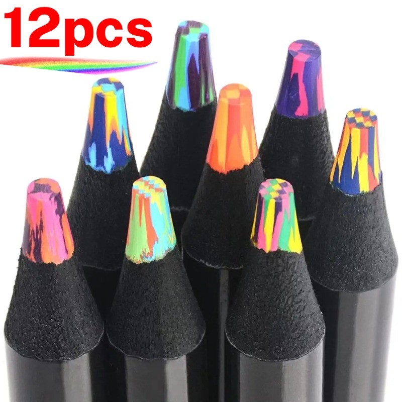 

Art Supplies for Kids Adults 7 Color in 1 Wooden Rainbow Colored Pencils Multicolored Core for Coloring Books Drawing Sketching