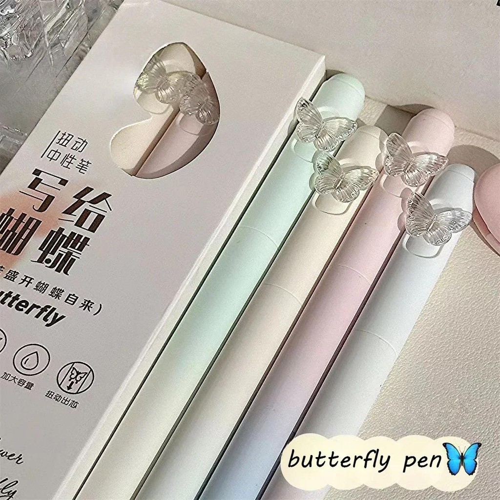 

4Pcs INS Aesthetic Gradient Butterfly Decor Gel Pen Cute Girls Notes Journal Exam Writing Pen Kawaii Stationery School Supplies