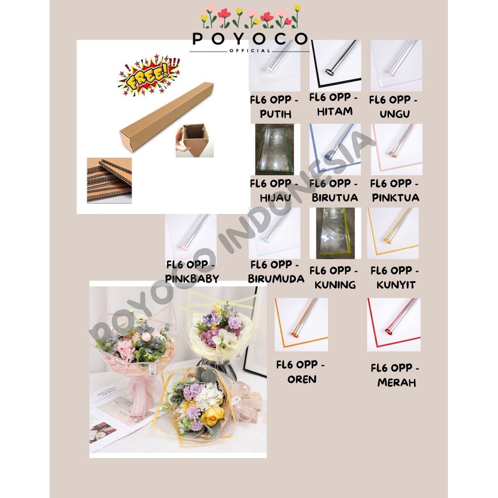 

POYOCO - FL6 OPP 5Lembar-Kertas Bunga Buket Transparan List WARNA / Kertas Buket Bunga Florist Cellophane
