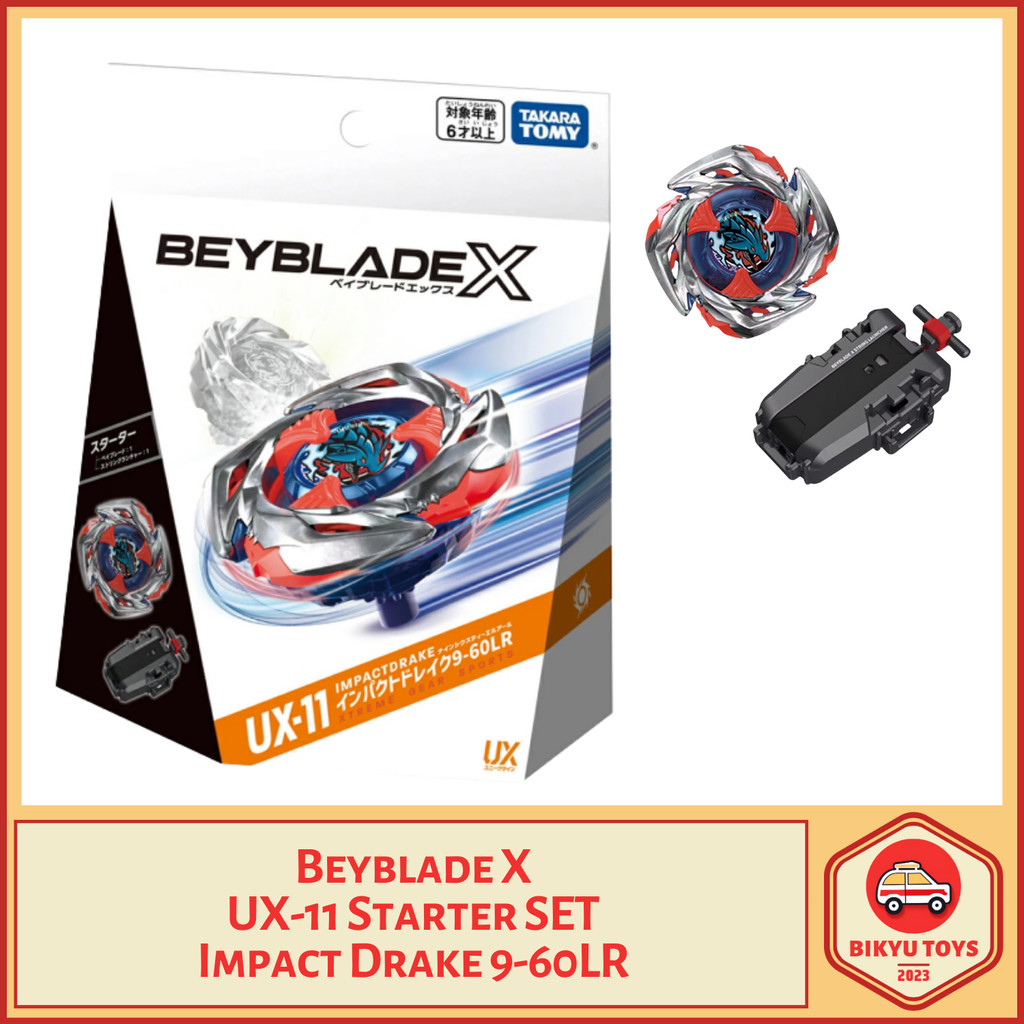 Beyblade X UX-11 Impact Drake Ratchet 9-60 Bit LR Low Rush Starter Set with Launcher Takara Tomy Tak