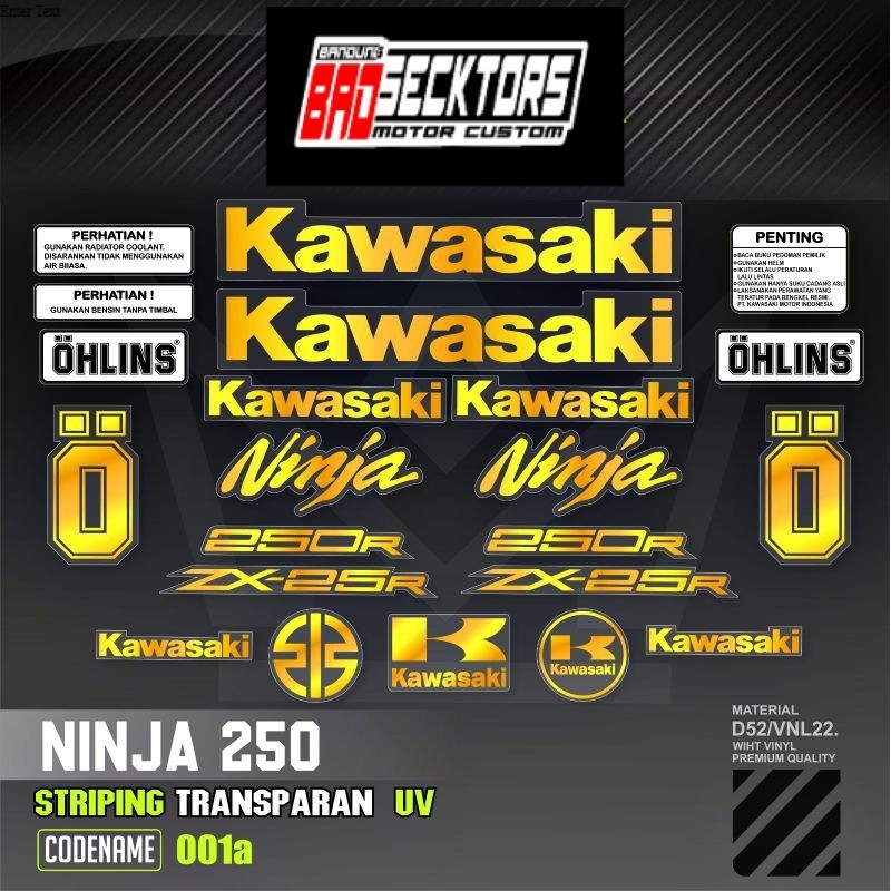 Decal Sticker Striping Variasi Transparan Uv Ninja 250 Fi Zx-25R Ninja 250 Fi Gen 2 2013-2016 Ninja 