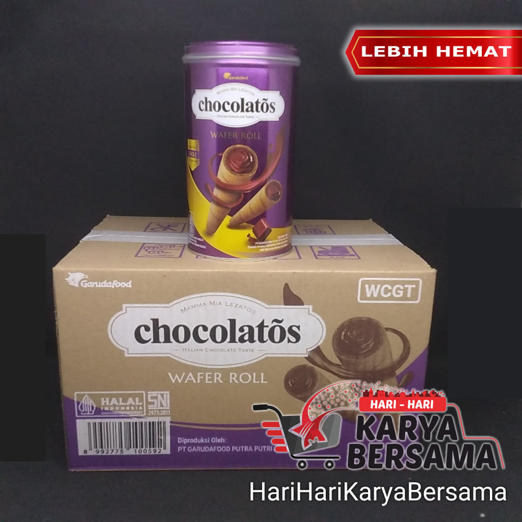 

MAKANAN RINGAN GARUDA FOOD CHOCOLATOS WAFER ROLL KALENG 6'S X 310GR