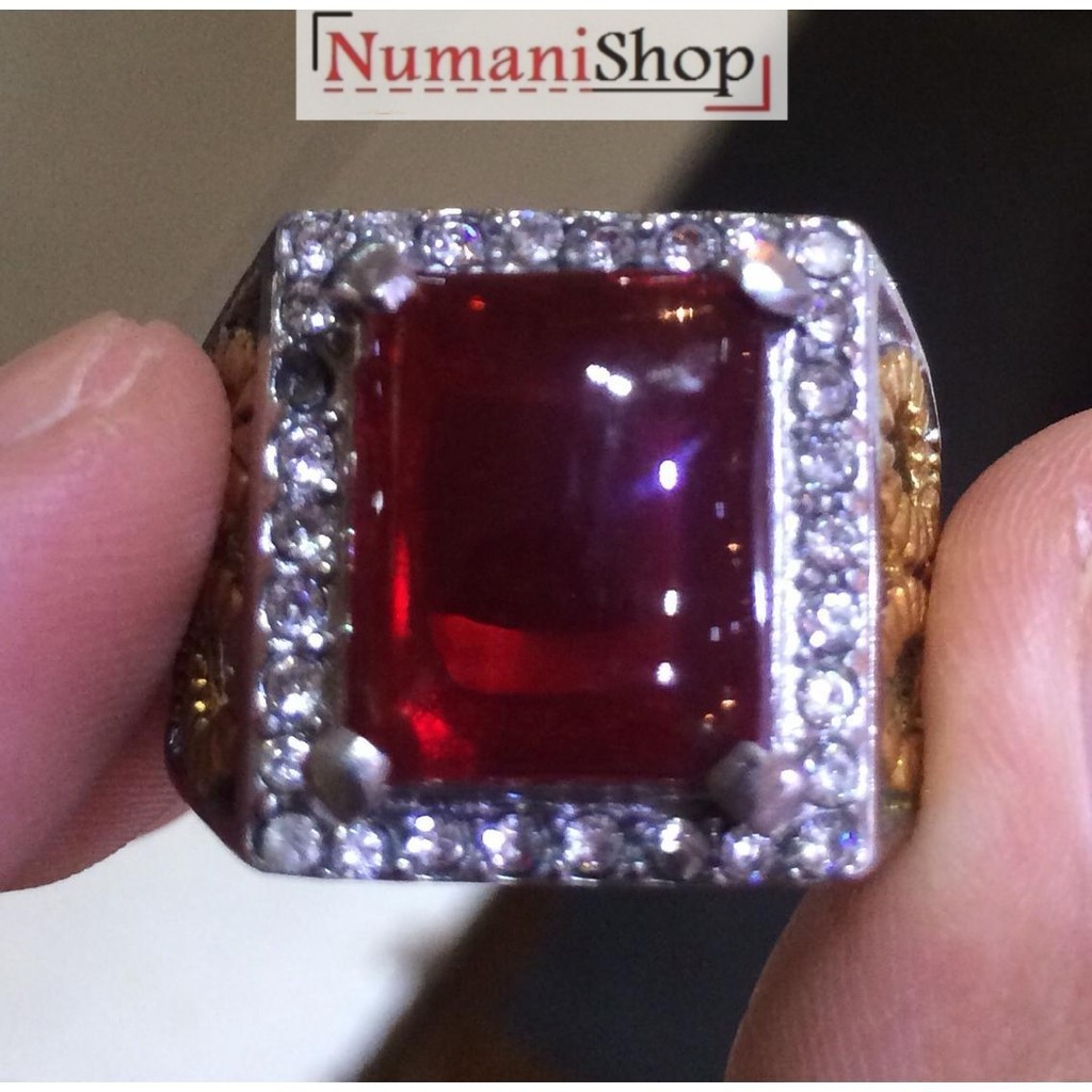 Cincin Titanium Batu Octagon Merah Siem/Siam HQ