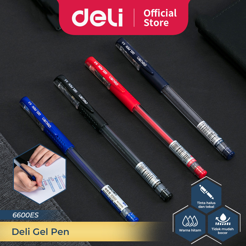 

Deli PACK Gel Pen / Pulpen Gel Retractable 0.5mm – Hitam/Biru/Merah 6600ES S01