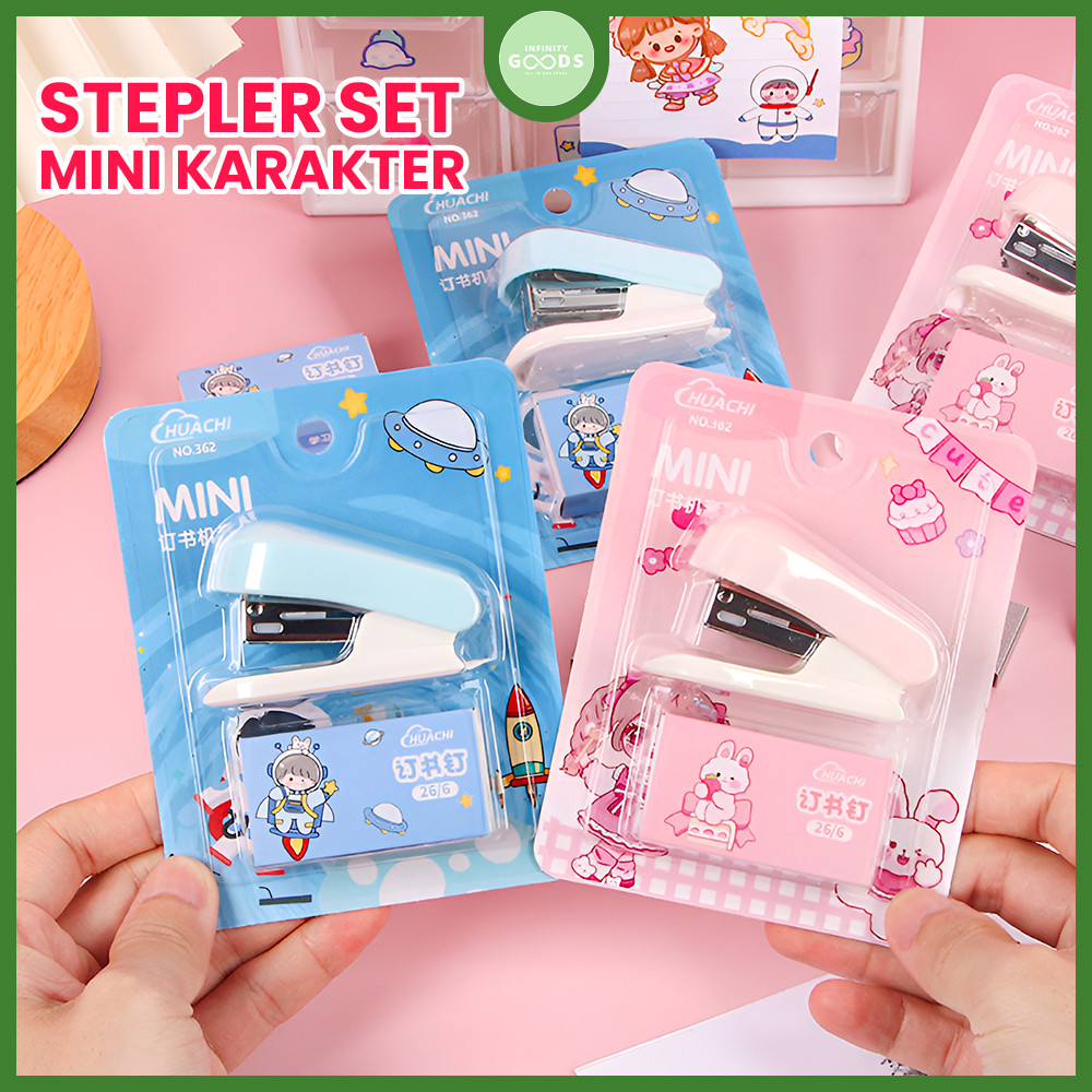 

KAN Stapler Set Mini Lucu Karakter Staples Mini Portable + Isi