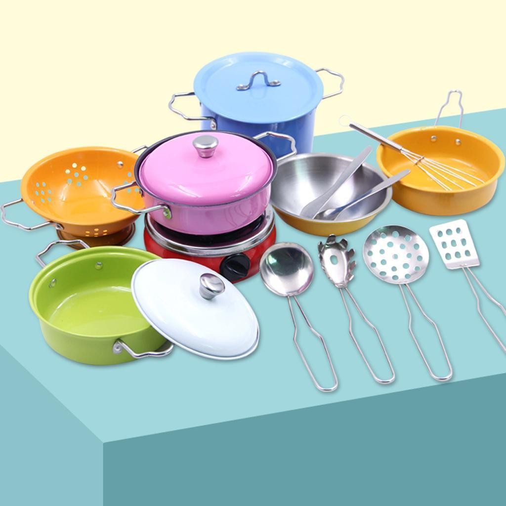 17pcs/Set Kid Kitchen Utensils Cooking Pots Food Dishes Cookware