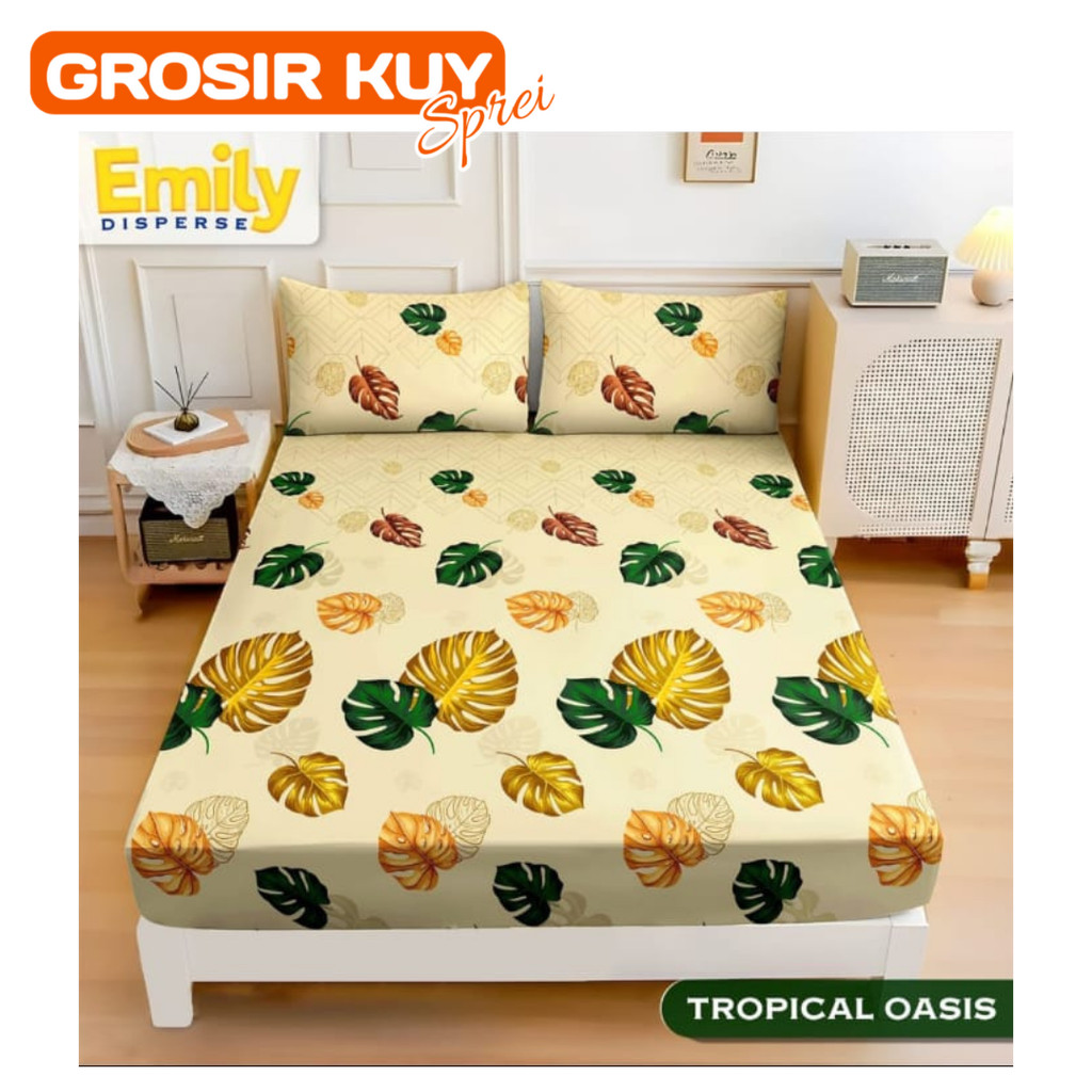 sprei kasur home made murah motif tropical oasis spray set sarung bantal guling
