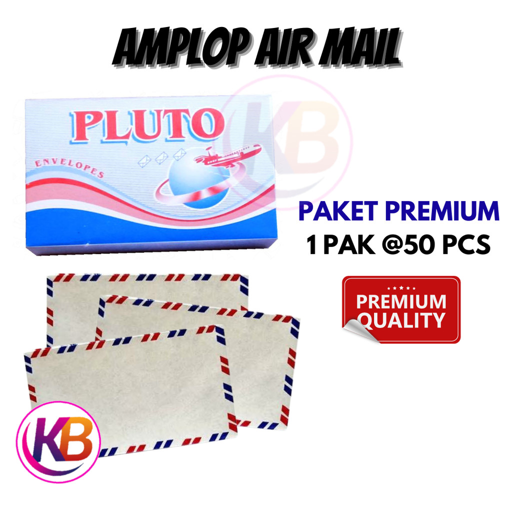 

1 Pak (50 lbr) Amplop Airmail / Amplop Bergaris Tanpa Lem / Amplop Surat Pluto / Duta Gemilang