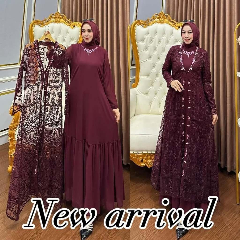 Gamis 2025 Model Gamis Terbaru ARIMBI DRESS Gamis Ceruty Set Outer Brukat Kombinasi Payet Gamis Leba