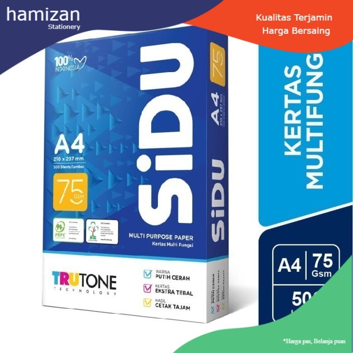 

SIDU A4 75gr/Gsm Kertas HVS Print Fotocopy