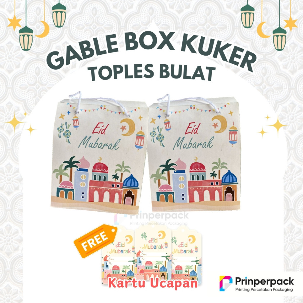 

10 Pcs Gable Box Lebaran toples bulat - White Pink Muat 3 toples 250gr/ uk 16x16x13 cm /hampers kue lebaran/ box toples kuker