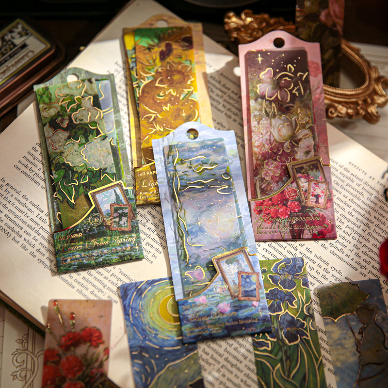 

4Style 5pcs/set Hot Stamping PVC Bookmark Romantic Revival High Value Ins Floral Reading Mark Card Exquisite Oil Paintings