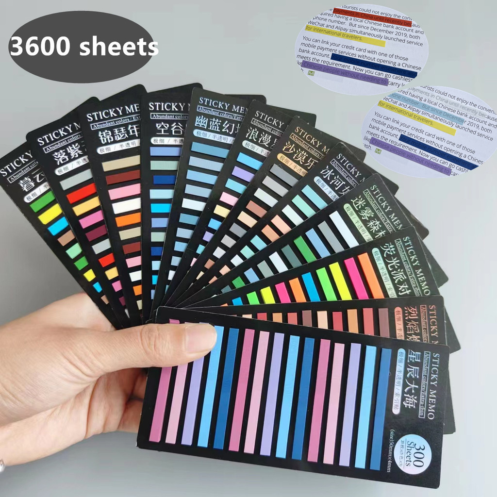

3600 Sheets Transparentes Sticky Notes Self-Adhesive Annotation Read Books Bookmarks Tabs Notepad Aesthetic Stationery