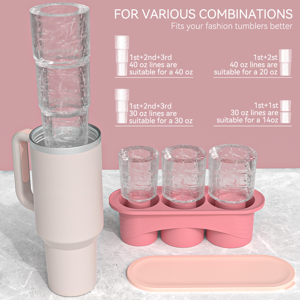 Ice Cube Tray for Stanley Cup Tumbler Cup , Cylinder-Shaped Silicone Ice Mold with Lid , Stanley Cup