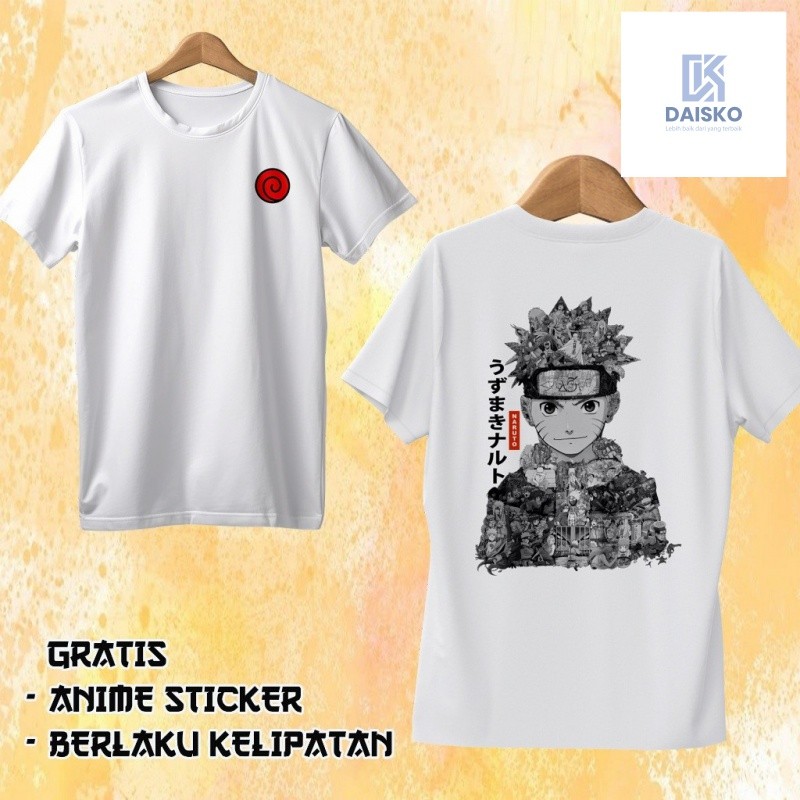 Kaos Anime 8D Uzumaki Naruto Kid Story hitam putih - DAISKO