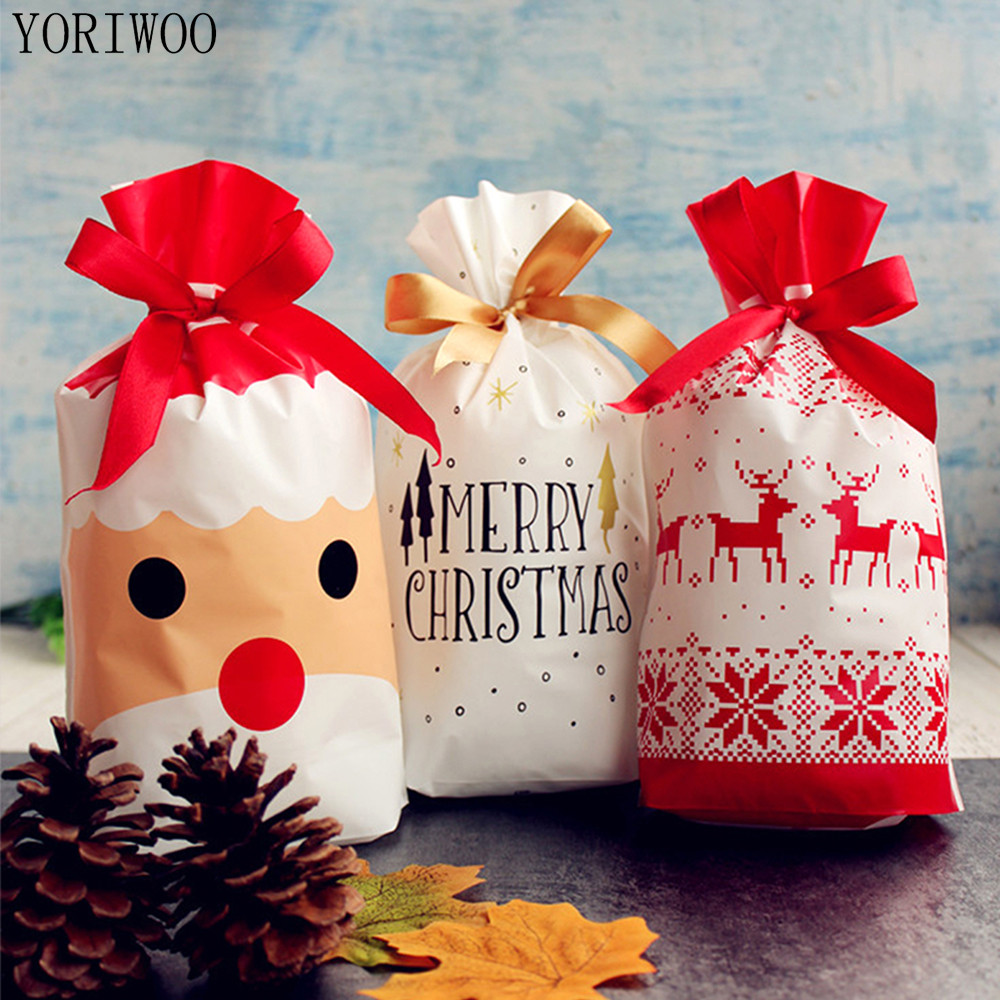

Santa Claus Christmas Gift Bags Plastic Xmas Tree Deer Candy Bag Wedding Party Merry Christmas Decorations For Home 2022 Navidad