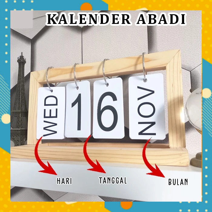 

Kalender ABADI Bahan Kayu Halus Tanggal Hari Bulan Unik Hadiah Souvenir Dekorasi Meja Rumah Kantor BG88TGAL