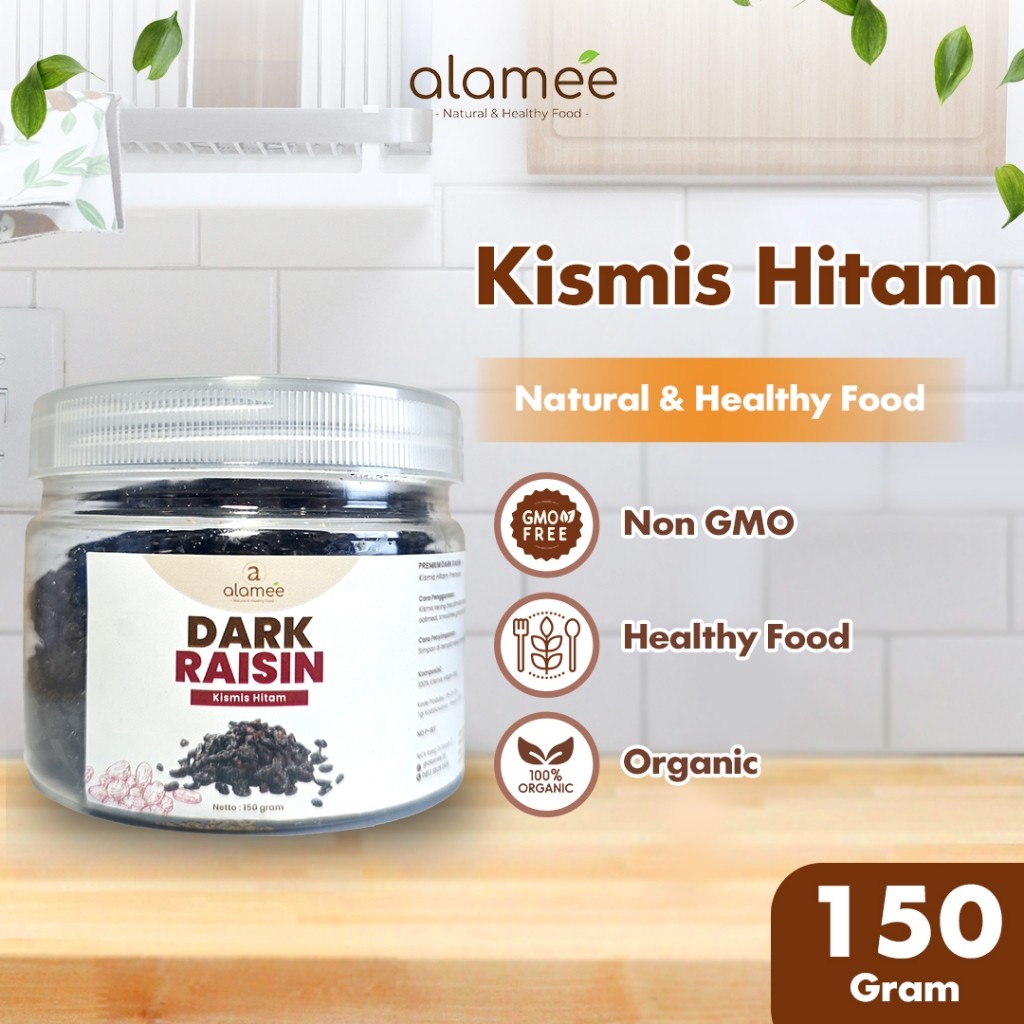

ALAMEE Dark Raisin Cemilan Buah Sehat Kismis Hitam Manis Dried Fruit Black Raisin PREMIUM 150gr