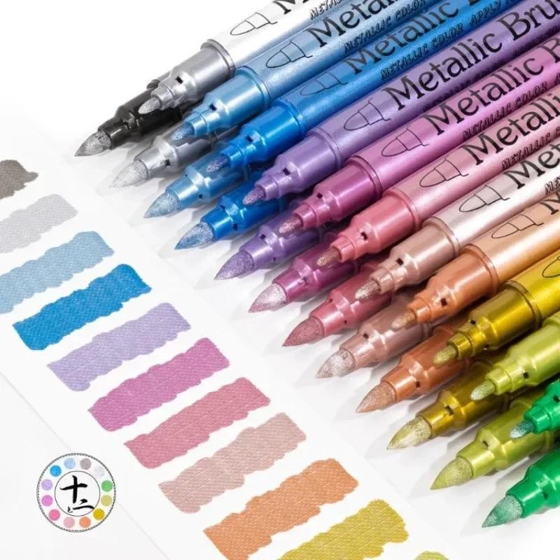 

12 Colors Metallic Marker Pen Medium Point Markers Art Marker Metal Rock Painting Black Paper Making Stationery School Supplies