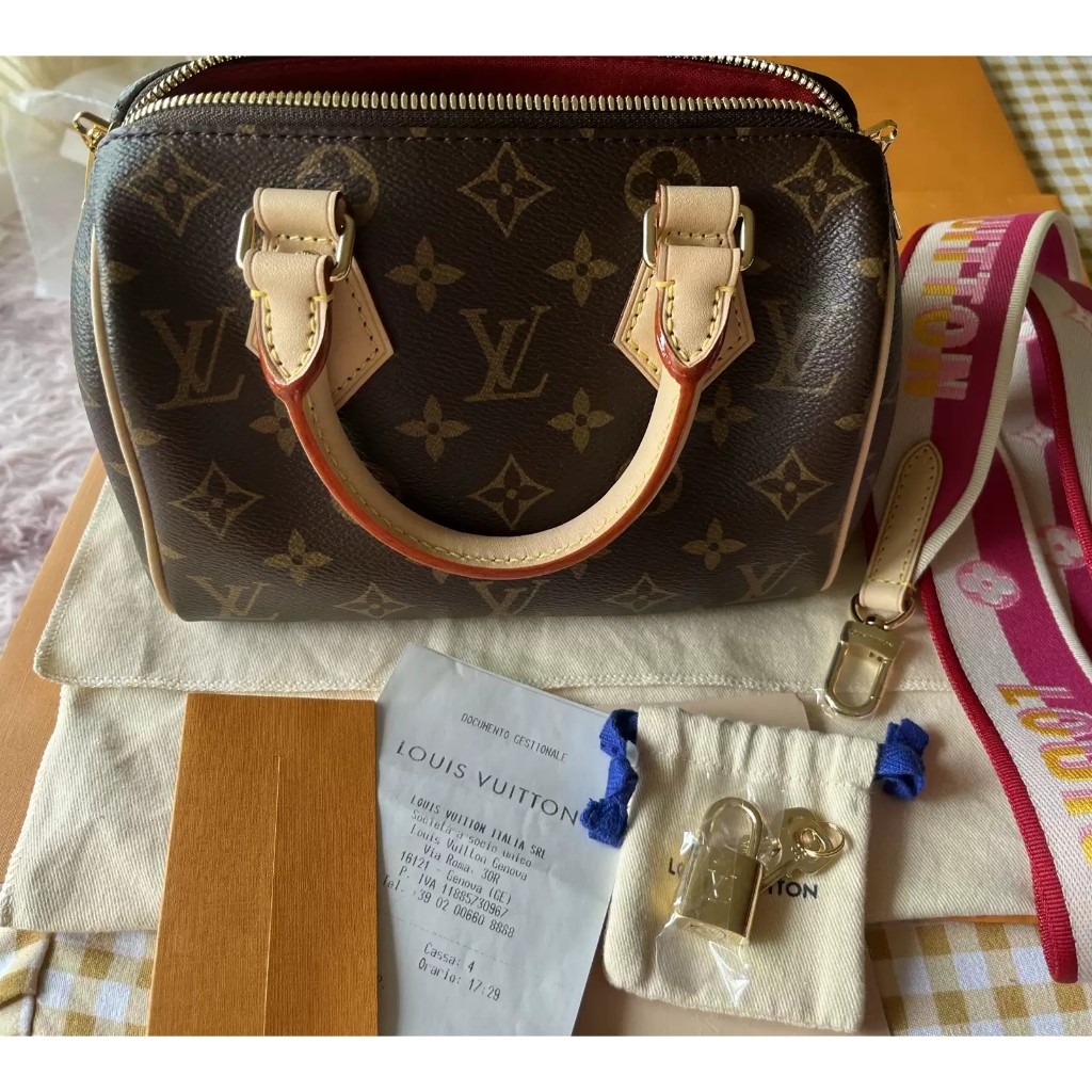【bekas asli】（ M45948） Louis Vuitton SPEEDY tas bantal presbyopic klasik/tas tali bahu merah muda/tas