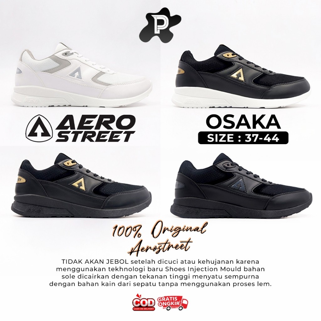[NEW PRODUCT] Aerostreet 37-44 Osaka Putih / Hitam Emas / Hitam Hitam Emas / All Black - Sepatu Snea