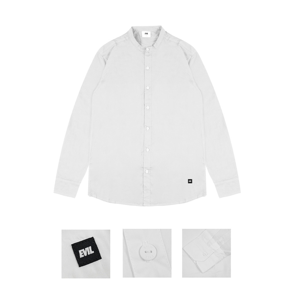 KEMEJA PRIA KATUN CASUAL POLOS LENGAN PANJANG PUTIH ORIGINAL EVIL ARMY | GAZETE A25 WHITE